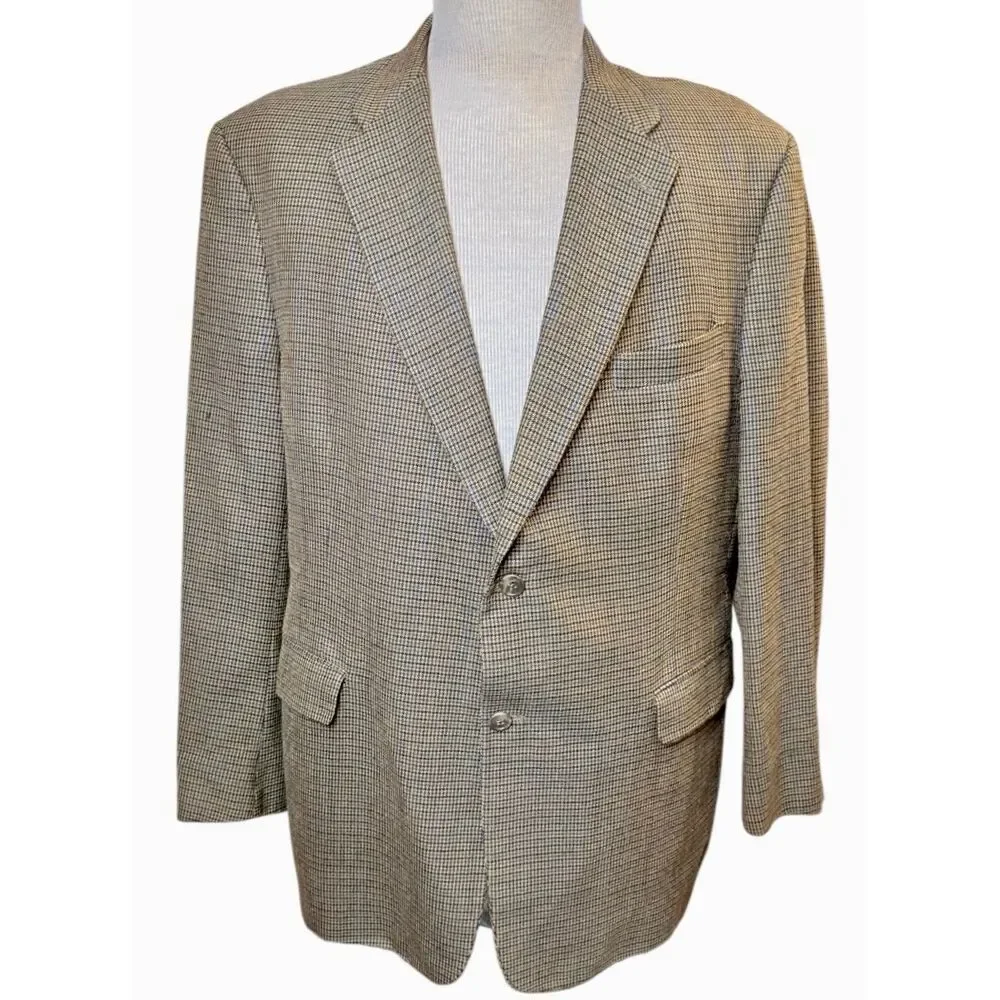 Hart Schaffner Marx 48R Wool Brown Black Sport Coat Blazer Houndstooth